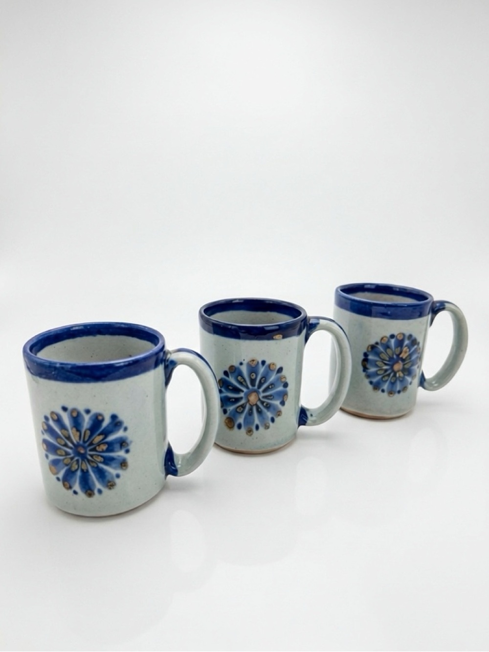 VINTAGE POTTERY MUGS HANDMADE BY EL PALOMAR TONAL MEXICO KEN EDWARDS COBALT BLUE